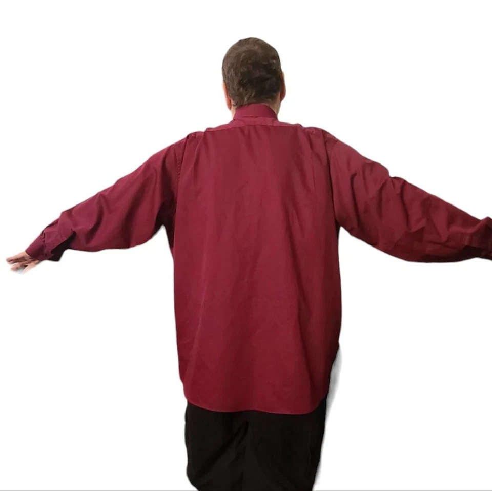 Van Heusen Lux Sateen Dress Shirt Men's Size 20 Cranberry Red Long Sleeve 34/35 - Image 2 of 4