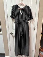 NWT:JR.’s SZ.3 STRIPED ROMPER W/PLUNGING NECKLINE+ANKLE GRAZING OVERLAY