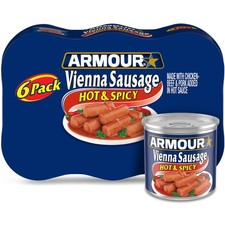 Armour Star Vienna Sausage, Hot Spicy, 12g Protein, 4.6 oz Can Pack of 6