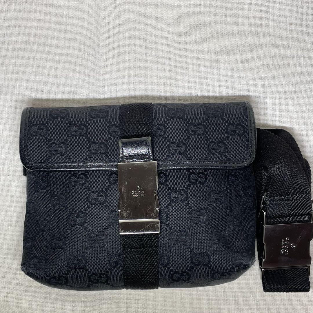 GUCCI GG Monogram Black Canvas Waist Bag Body Bag Crossbody