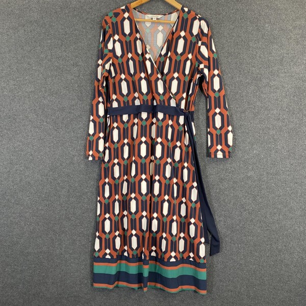 Preview Dress Womens 14 Multi Geo Print Wrap Lined Midi V Neck Office City