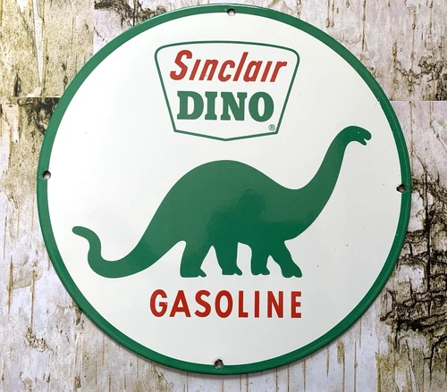 VINTAGE 12" SINCLAIR DINOSAUR GASOLINE MOTOR OIL GAS PUMP STATION PORCELAIN SIGN