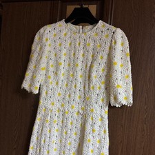 Dolce & Gabbana Dress Daisy Embroidery White Short Sleeve Long 42