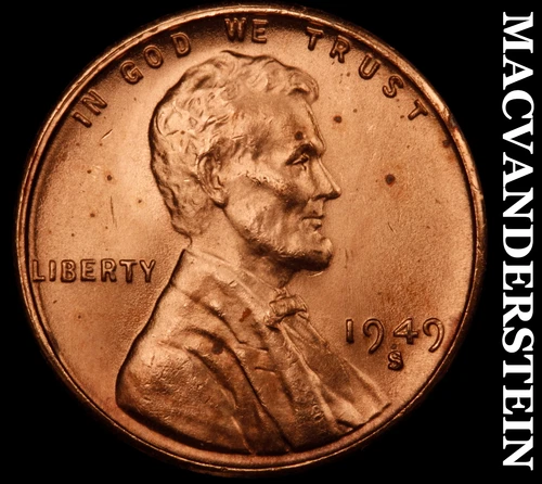 1949-S Lincoln Wheat Cent- Red Choice Gem Brilliant Uncirculated Luster #J5296