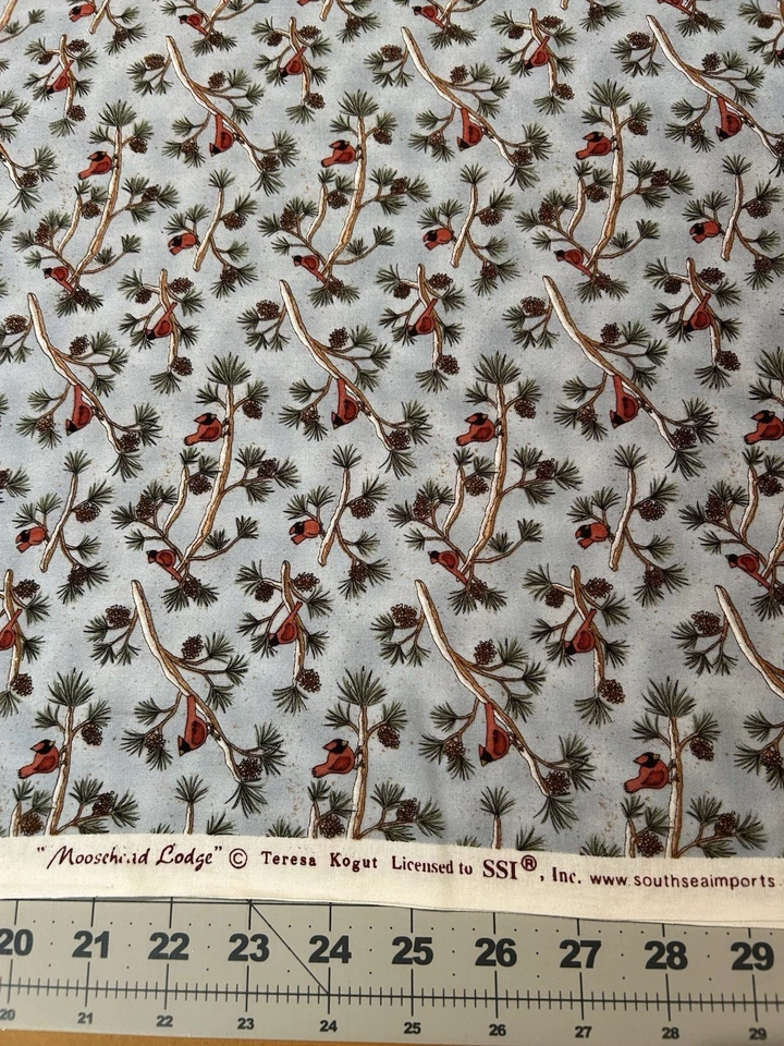 Moosehead Lodge Teresa Kogut Cardinals Winter Holiday Fabric BTY Quilting Sewing - Image 2 of 4