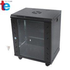 12U Server Cabinet 15.5" Deep, Locking Tempered Glass Door  Steel Panels