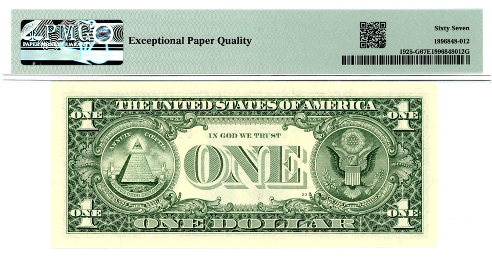 BINARY RADAR # 33033033 Fancy serial # graded PMG 67 EPQ $1 series 1999 non star - Image 3 of 3