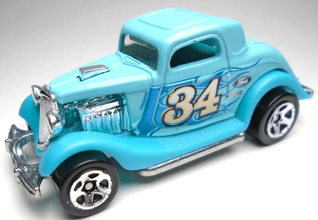 2013 HOT WHEELS HW AMERICAN TURBO 3-WINDOW '34 FORD #34 BLUE DIECAST 2 3/4" CAR
