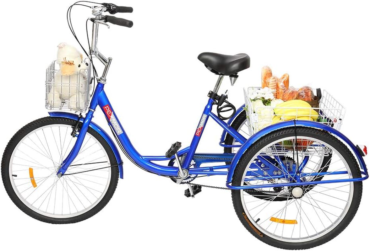 Adult Tricycle 7 Speed, 24/26 Inch 3 Wheel Bikes Tricycle for
