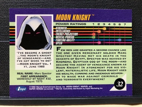 1992 Marvel Entertainment Group, Moon Knight, Impel Card #32 (NM) - Foto 6 di 12
