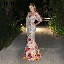 3D Flowers Graduation Dress Spaghetti Straps A-Line Floral Ankle Tulle Sleeveles