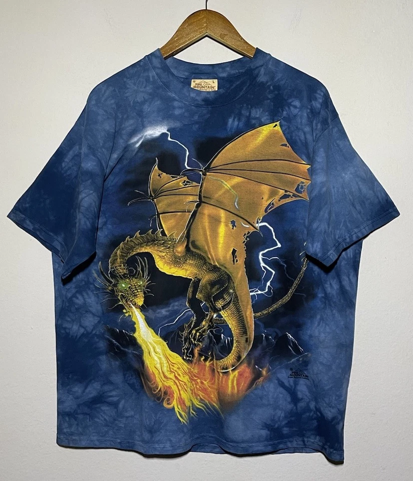 Vintage The Mountain 2004 Dragon Spitting Flame Blue Shirt L NWOT 90s Y2K Tee - Image 2 of 4