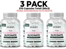 Pure Magnesium Glycinate with Zinc, 3 PACK, 90 Capsules 270 total , Chelated
