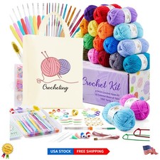 Complete 105-Piece Crochet Kit with 18 Acrylic Yarn Skeins  Tote Bag