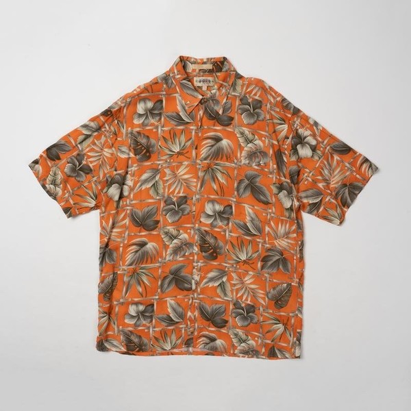 Men Vintage Hawaiian Shirt Coral Rayon 40 /L / 48
