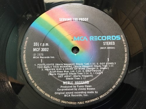 MERLE HAGGARD - SERVING 190 PROOF 1979 UK LP MCA MCF 3002 NEAR MINT CONDITION - Picture 3 of 5
