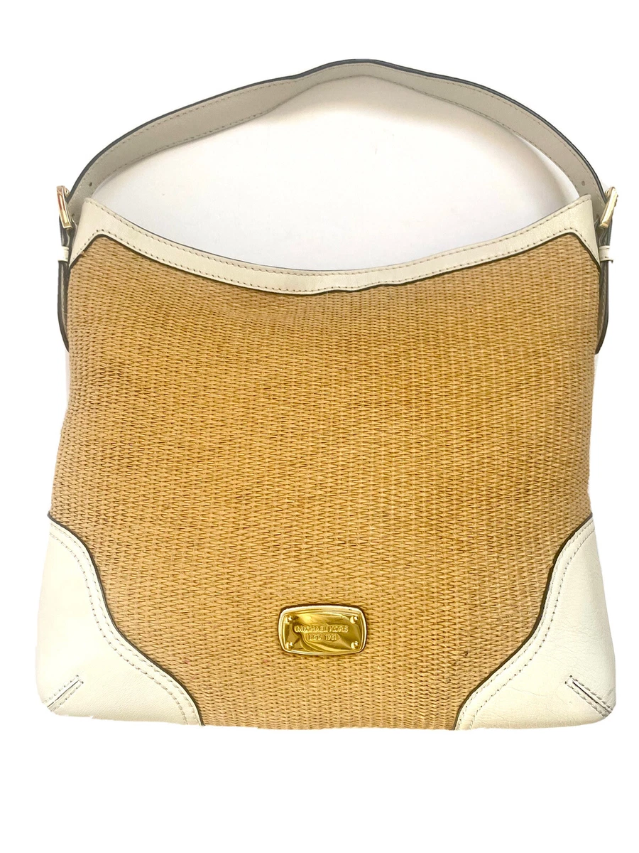 Michael Kors Millbrook Wicker Straw Ivory Leather Hobo Shoulder Bag