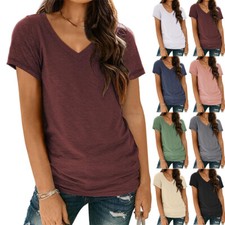Women's T Shirts V Neck Casual Short Sleeve Summer Basic Tops Tees Slim Fit Tee