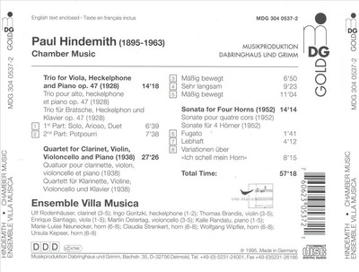 HINDEMITH: HECKELPHONE TRIO, OP. 47, CLARINET QUARTET, SONATA FOR 4 HORNS NEW CD