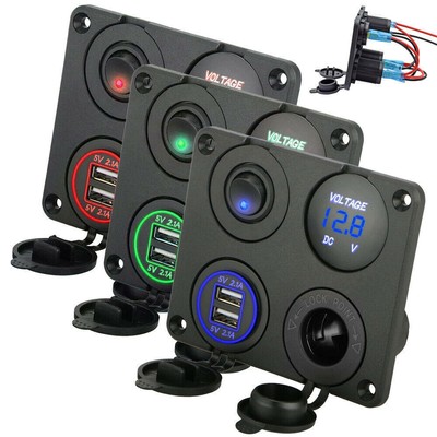 4 Gang LED Schaltpanel für Auto Boot Schalter Schalttafel Voltmeter USB 12V-24V