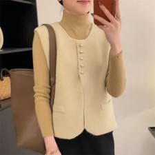 Lady Knit Vest Round Neck Waistcoat Sleeveless Sweater Cardigan Jumper Tank