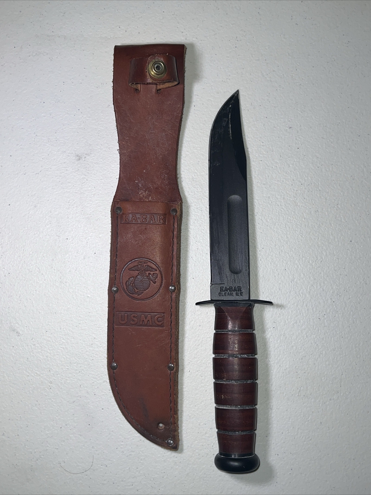 Vintage KaBar USMC Survival Fighting Fixed Blade Knife W/ Sheath Olean, NY eBay