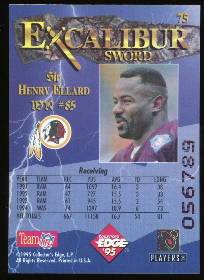 1995 Excalibur Henry Ellard Card #75 - Image 2 of 2
