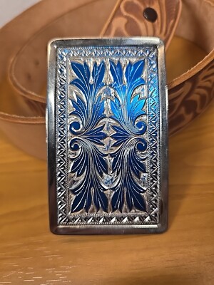 Western Leather Belt Hand Tooled Floral Design Silver Buckle Size 34 Western Belt - Classic - Floral Tooled Leather Brown  main image 2