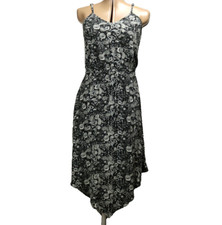 Knox Rose Floral Paisley Hippie Boho Handkerchief Hem Strappy Sundress Black XS
