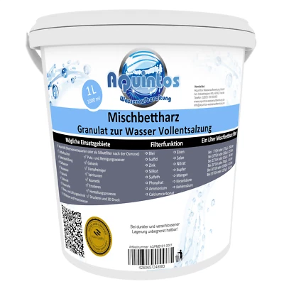 AQUINTOS WASSERAUFBEREITUNG Mischbettharz Pure Resin PMB 101 Wasser Vollentsalzung VE Wasser Reinstwasser
