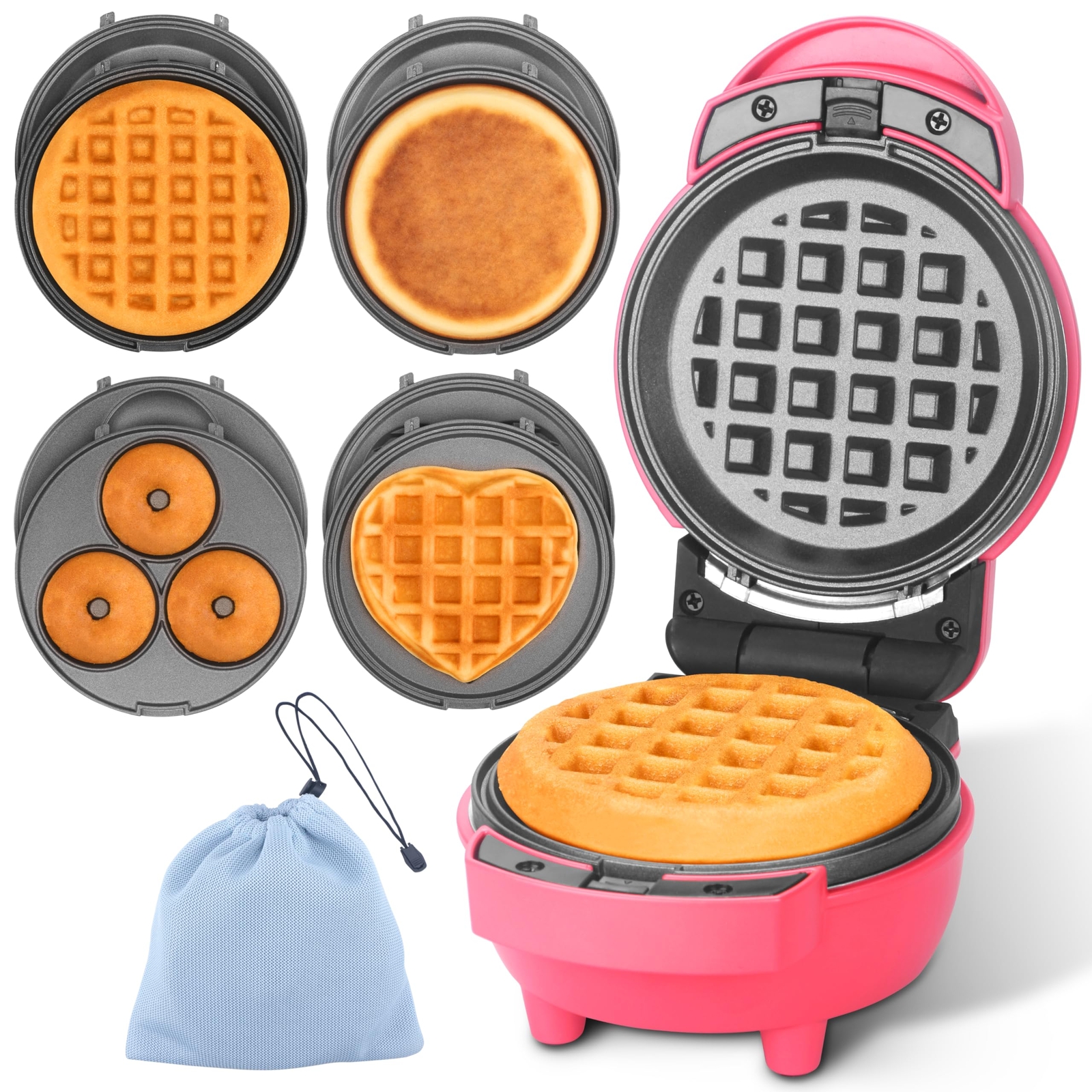 4-in-1 Mini Waffle & Pancake Maker with Removable Plates-image