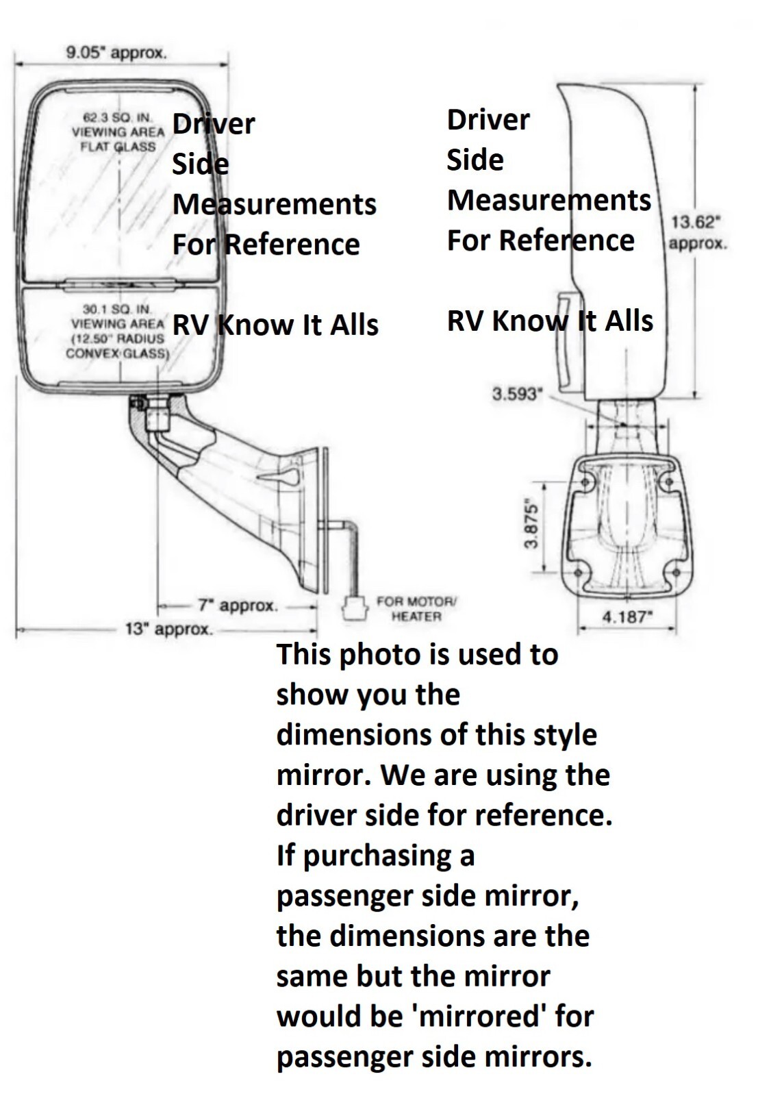 713801 Velvac Rv Black Driver Side Mirror Heated Remote Controlled 
