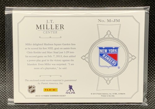 2013-14 Panini Dominion Hockey J.T. Miller RC Mammoth Patch /25 Rookie (Rangers) - Picture 4 of 4