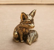 1PCS Brass Fox Animal Statue Small Sculpture Tabletop Figurine Home Decor Gifts