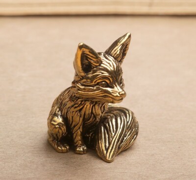 Brass Red Fox Figurine Small Animal Statue Table Office Home Decoration Toy 1PC