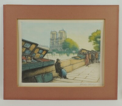 1930s Paris Notre Dame Cathedral Signed Etching by Victor Valery Quai de la Tour