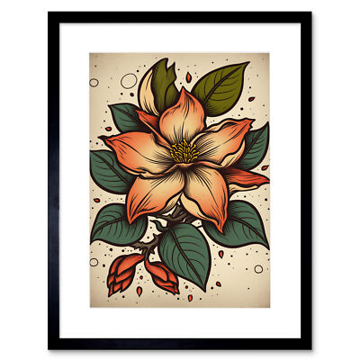 Red Jasmine Old School USA Tattoo Gerahmter Kunstdruck 30x40 cm