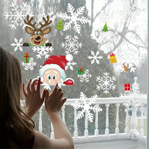 Christmas Snowflake Reindeer Santa Claus Window Cling Static Stickers Holiday De - Picture 4 of 10
