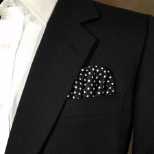 NEW - Cotton Pre-folded Pocket Square Insert - Black with White Polka Dots