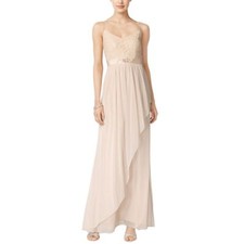 ADRIANNA PAPELL Women's Almond Beaded-waist Lace Mesh Combo Gown Dress 10 TEDO