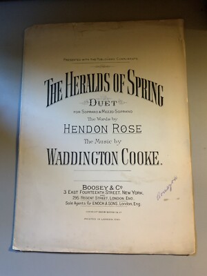 The Heralds of Spring Duet Hendon Rose Waddington Cooke Sheet Music 1893 1890s