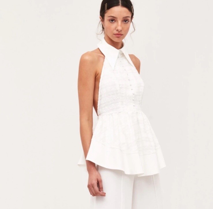 C/meo Lie Awake Top Ivory Open Back Collar Revolve  S NWT $165