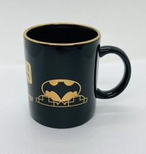 Vintage 1997 Batman Mug C Check B 29 DC Comics Black Gold Trim Bat Logo 00