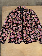 Rqt Jacket Womens Black Multicolored Fans Quilted Zip Up Size Small