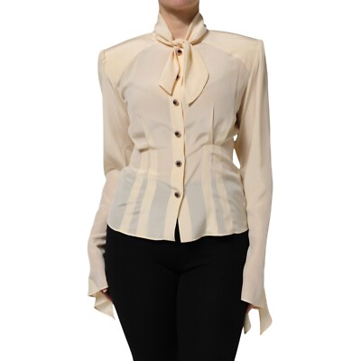 DOLCE & GABBANA Top Light Yellow Silk Ascot Collared Blouse IT42/US8/M 1500usd