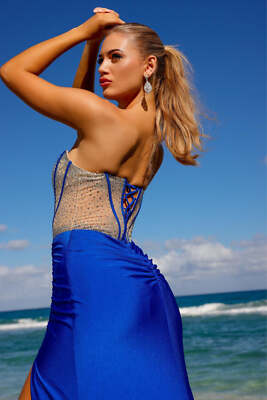 open lace back dress LA Merchandise LA8050 Sheer Bodice Side Sash Sequin Prom Dress – LA  Merchandise, Inc