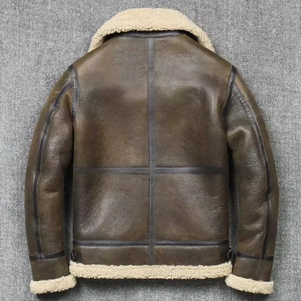 Chaqueta de aviador volador B3 para hombre chaqueta de cuero de bombardero marrón de oveja real Foto 2 de 4