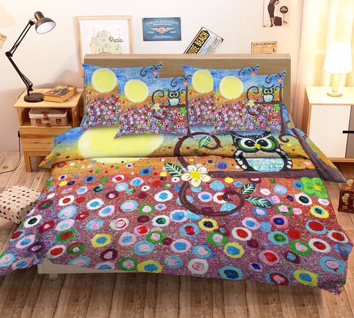 3D Moon Flowers Owl 532 Bed Pillowcases Quilt Duvet Cover Set