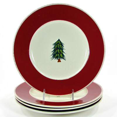 Pier 1 Imports RUSTIC TREE 8.5'' Salad Dessert Plate Set 4Pc Christmas Red Green