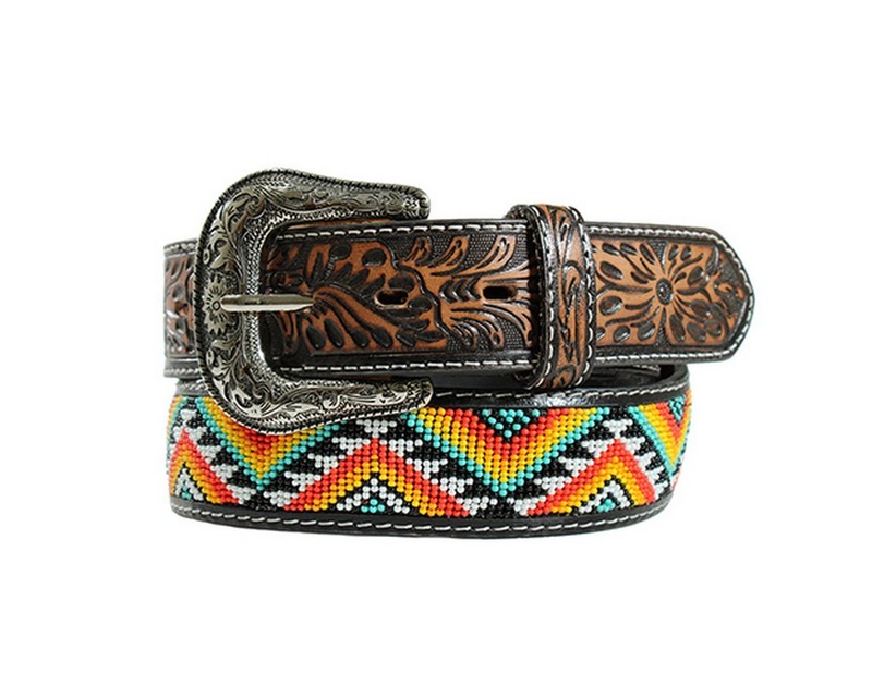 Nocona Western Belt Womens Beaded Zig Zag XL Multi-Color N320004597 CLEARANCE